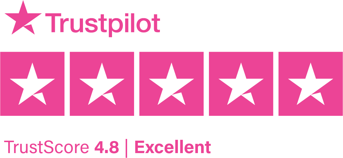 Trust pilot badge with a score of 4.8 excellent